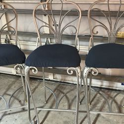 Hammered Silver Metal Bar Stools