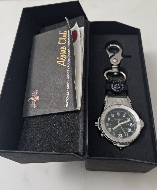 ALPINE CLUB SWITZERLAND POCKET WATCH BELT FOB W/ ACCESSORIES