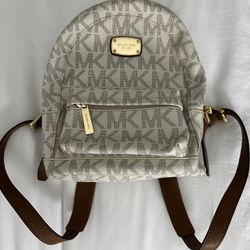 Michael Kors Monogrammed Cream Beige Mini Backpack Purse Bag