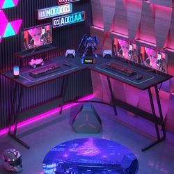 New L Shaped Gaming Desk 51 Inch Computer Corner Desk Pc Gaming Desk Table with Large Monitor Riser Stand for Home Office Sturdy Writing Workstation (