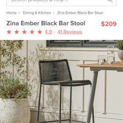 Zina Ember Black Bar Stool