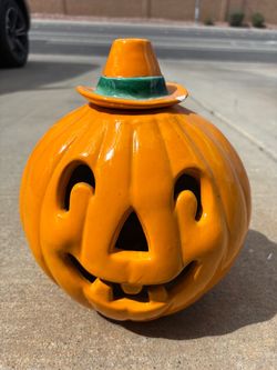 Ceramic Halloween Jack-o'-Lantern with Hat Lid