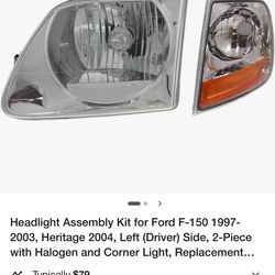 Headlight Assembly Kit for Ford F-150 1(contact info removed), Heritage 2004, Left (Driver) Side, 2-Piece with Halogen and Corner Light, Replacement