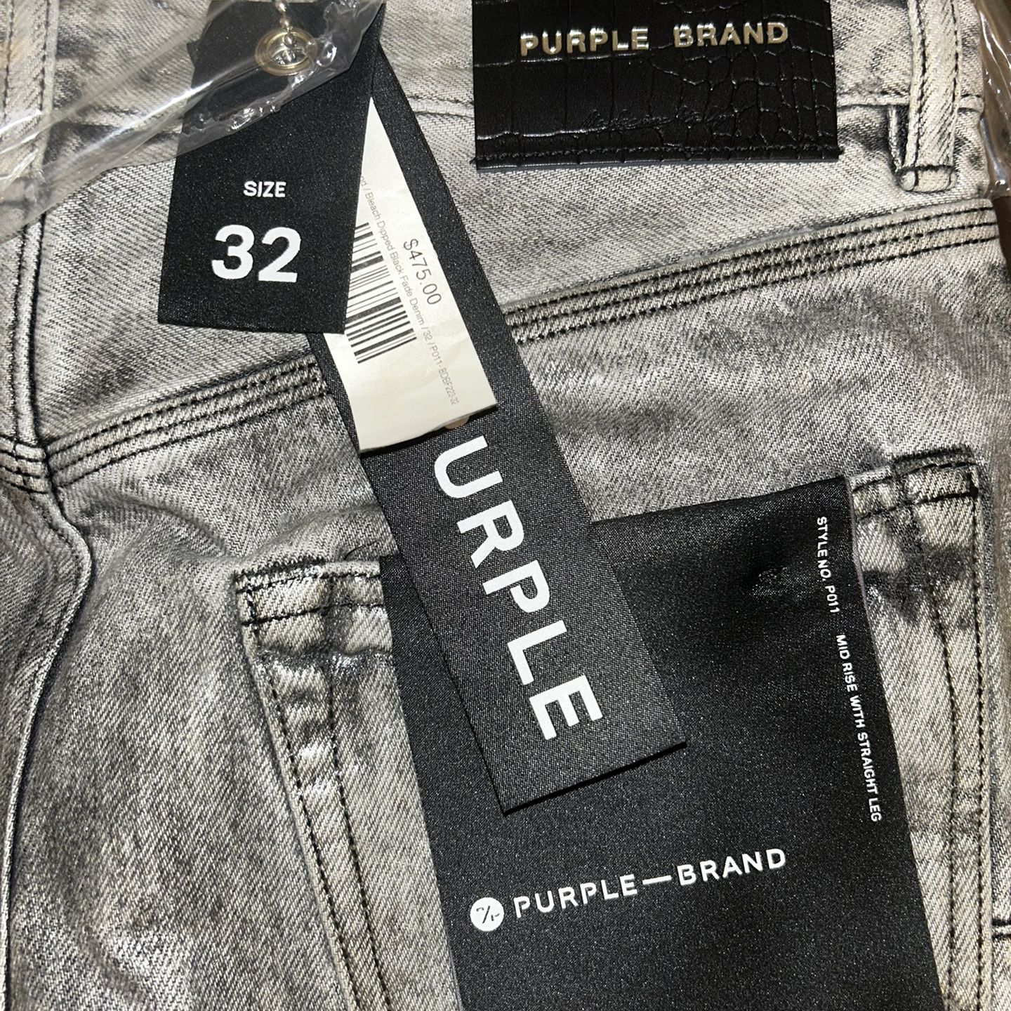 mens purple brand jeans Size 32 Bleach Dipped Black Fade Denim 