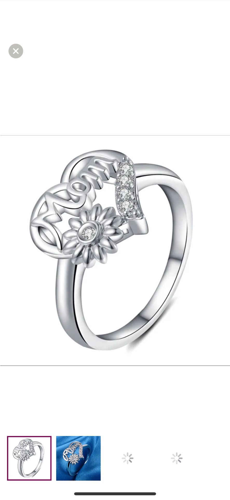 Silver Daisy Flower Floral MOM Mothers Day Heart Ring