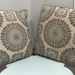 Pair of Thick Gray, Pale Blue & Beige Throw Pillows 