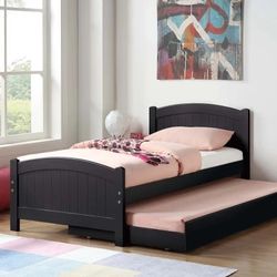 Twin/twin Size Black Trundle Bed W Ortho Mattress