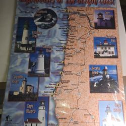 Lighthouses Of The Oregon Coast 16x24" Poster In VG Condition 