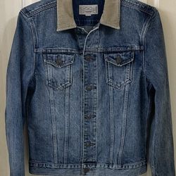 AllSaints Japanese Fabric Men Medium Blue Denim Corduroy Collar Trucker Jacket L