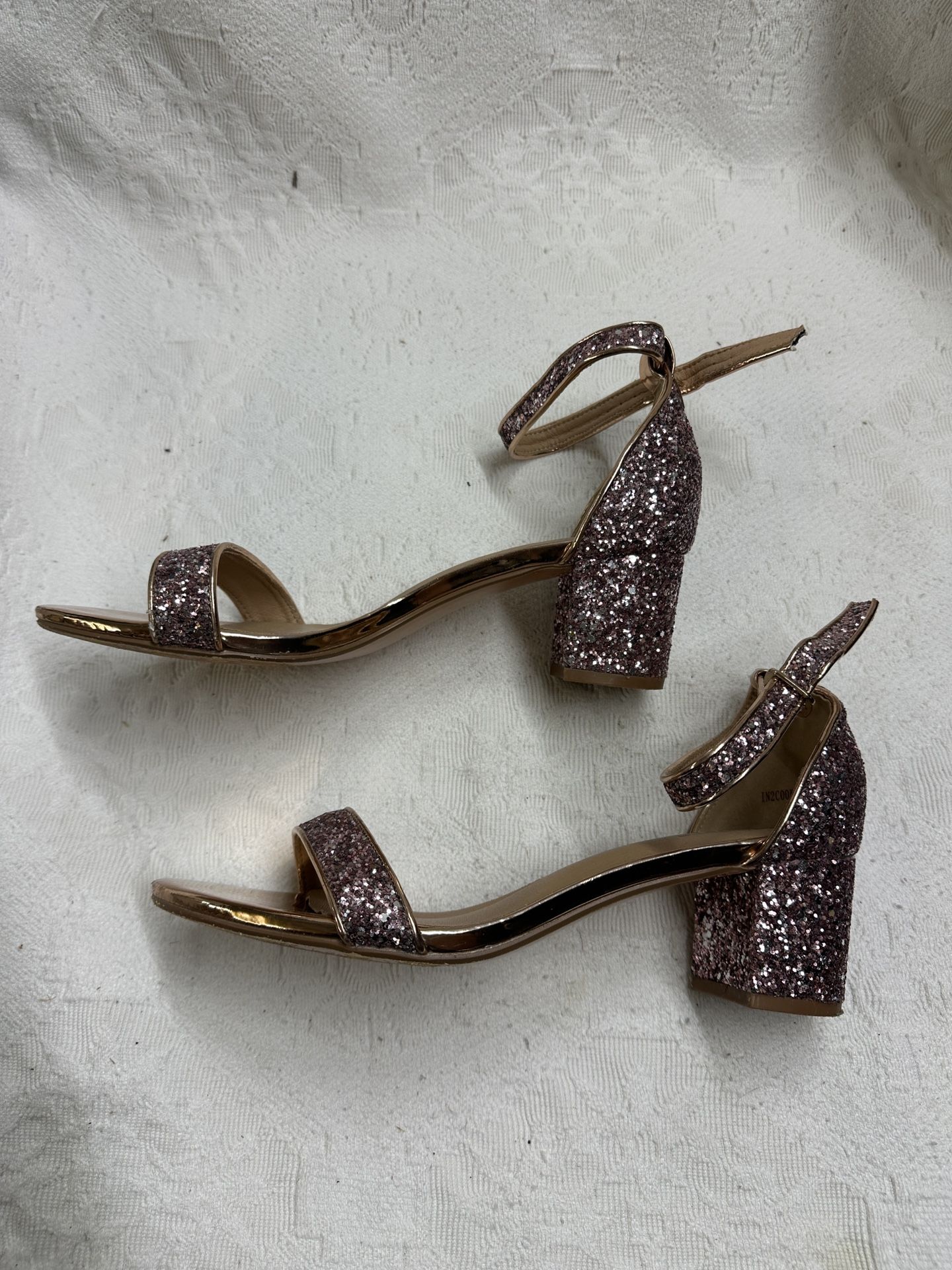 IDIFU Women's Sparkly Pink Heel Sandals Size 9.5