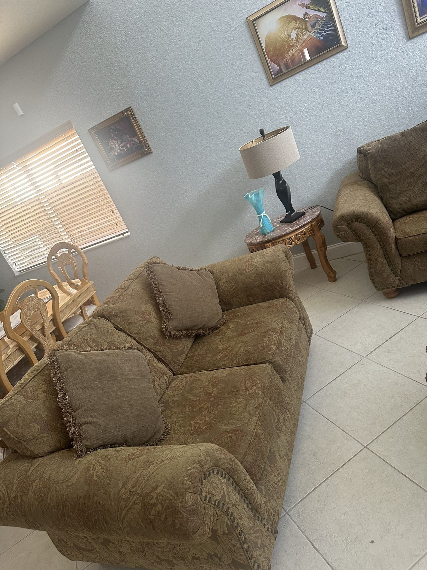 Sofas, End Tables, And Mirror