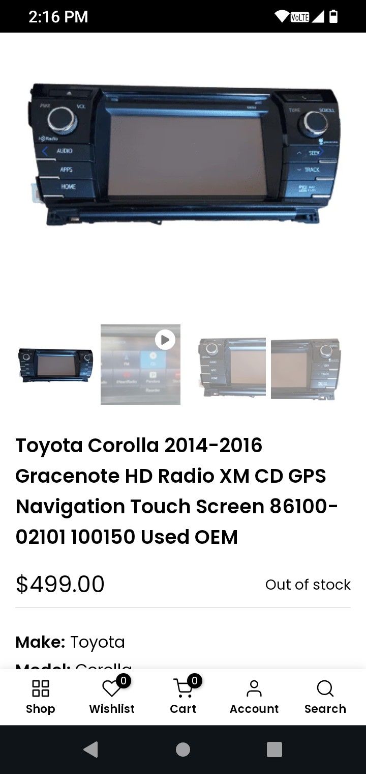 Stock Toyota Corolla Radio 2014-2016 