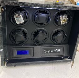 Bey-Berk BB662STL Carbon Fiber 6 Watch Winder