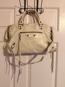 Authentic 2006 Balenciaga Classic City Motorcycle Bag White Leather 115209