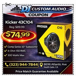 Kicker C10 Bass Speaker 10" Subwoofer 4-Ohm 300 Watts 43C104 Comp Series 🚨 Payment Options Available 🚨 No Credit Needed 🚨 