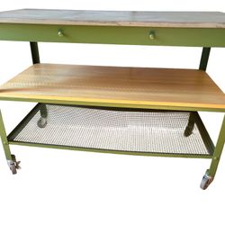4 ft Rolling Work Table / Kitchen Island – Solid & Cute Green
