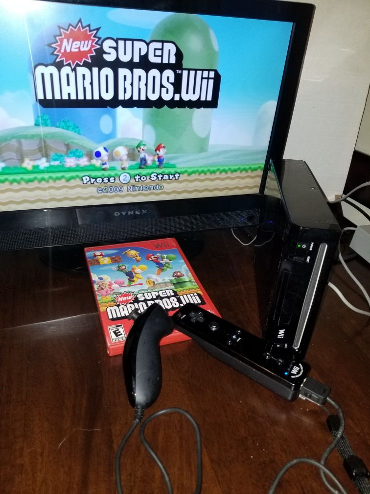 Nintendo Wii black w/Mario game