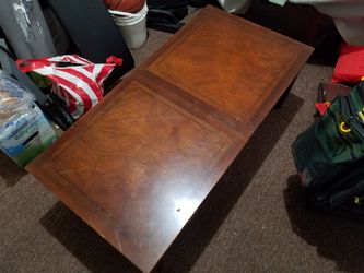 Coffee table with sliding tray; 42" × 21" × 15"