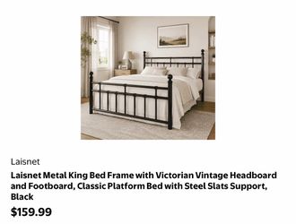 Laisnet Metal King Bed Frame,  Victorian Vintage