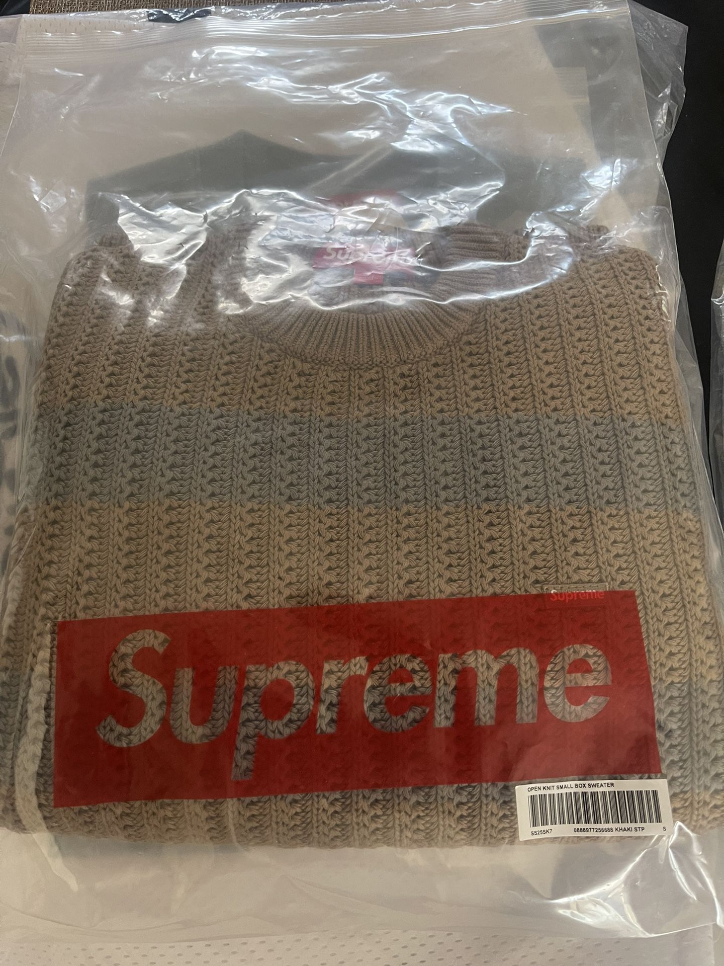 Supreme Loose Gauge Stripe Small Box Sweater Khaki S Supreme Loose