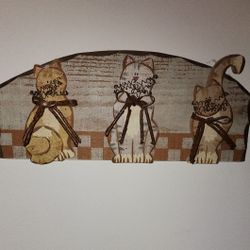 Homemade Artistic Original 3 Kitty Wall Hanging