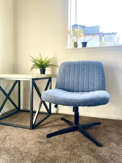Trendy blue criss-cross legged chair
