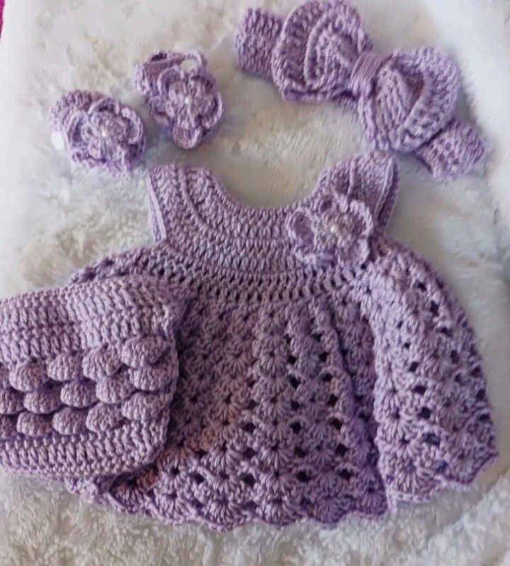 Crochet Baby Girl Purple Heirloom Dress Set Photo Prop