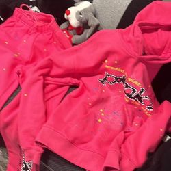 Sp5der P*NK Hoodie and sweatpants pink MEDIUM