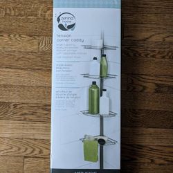 Zenna Home Tension Pole Corner Caddy, Satin Nickel