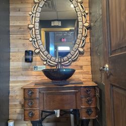 Bathroom Vanity, Sink, And Mirror