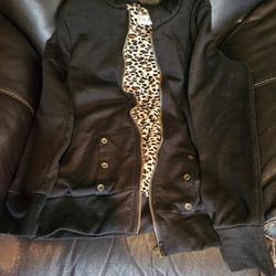 Women's Size Medium Zip Up Light Weight Jacket With Leopard Print 