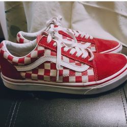 MENS Red And White Chechered OLD skool  VANS
