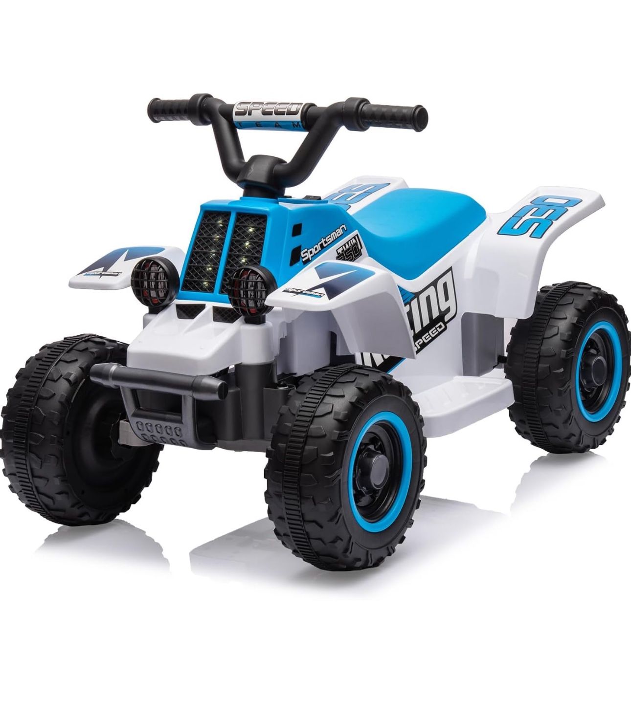 6V Kids Ride On Electric ATV, Ride Car with LED Headlights, Ride-On Toy for age 3+ Boys & Girls with Music, Forward & Reverse (Blue/White)