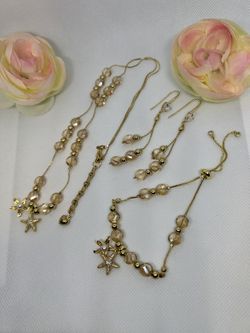 18K Gold Plated Crystal Bracelet, Necklace And Earrings 
