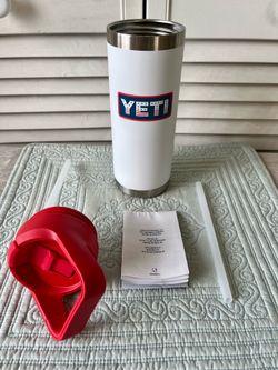 YETI Rambler 18oz Insulated Water Bottle Straw Cap Red White Blue EY Promo New