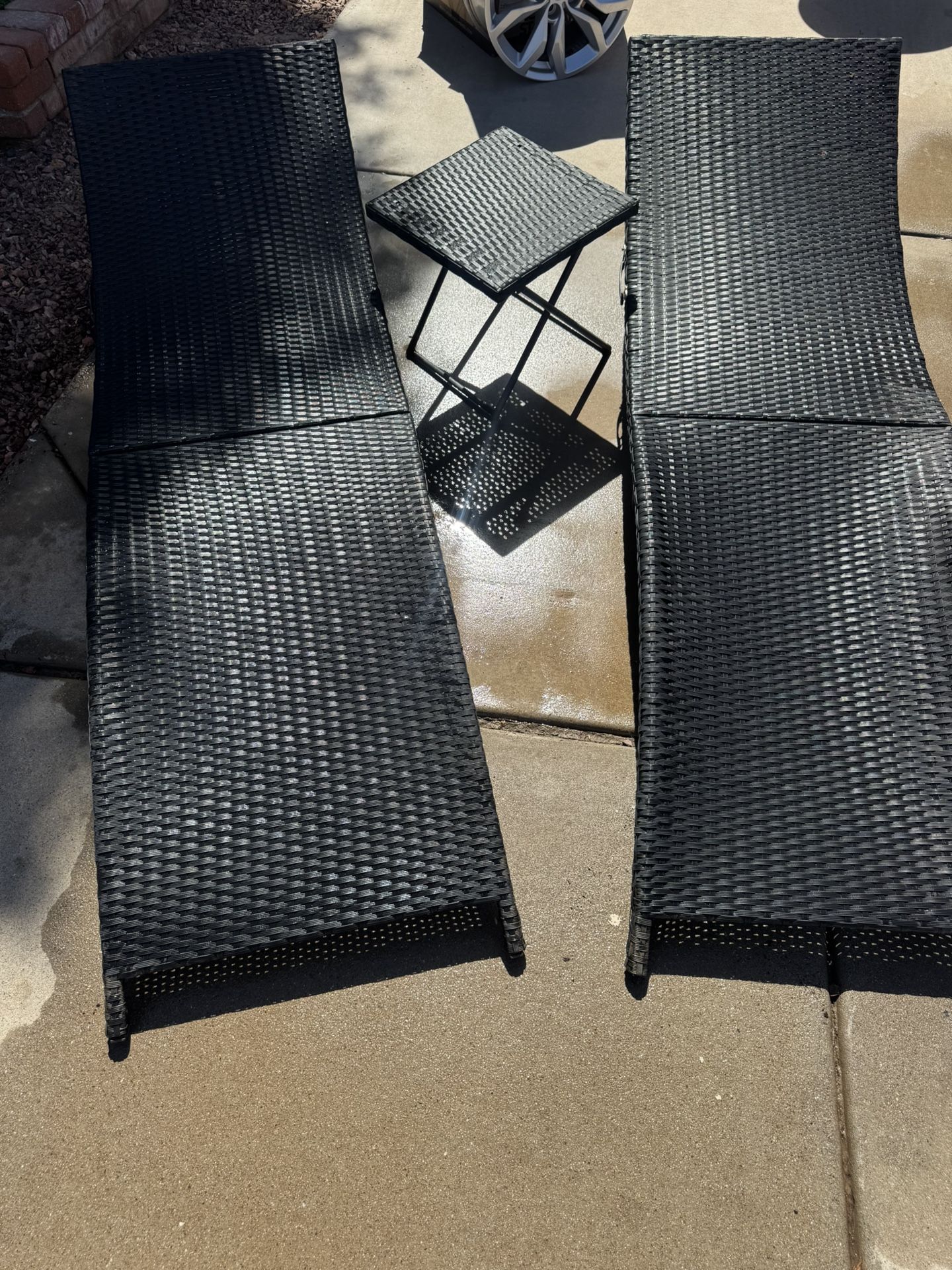 3pc Black Pool Furniture — 2 Loungers / Table