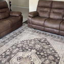 ❤️ Ashley furniture brown recliner sofa couch set reclining leather  2 pc living room set