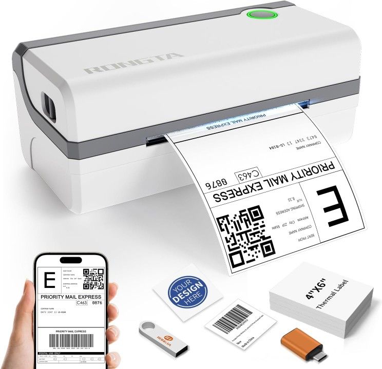 Bluetooth Thermal Shipping Label Printer, Wireless 4x6 Label Sticker Printer for Shipping Packages, Support Android, iPhone, Widely Used for Amazon, E