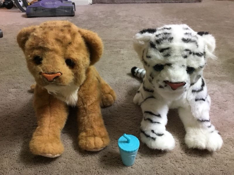 FurReal Friends Jungle Cat (White tiger Cub) and a Baby lion toy