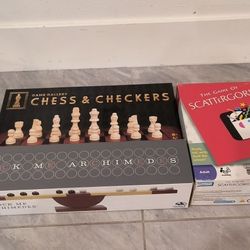 Wooden Chess & Checkers, Rock Me Archimedes Marble Game & Scattergories - Take All 3 For $10 Total 