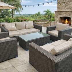 Patio furniture large outdoor conversation set with Sunbrella cushion