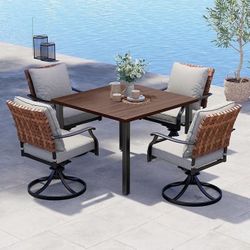 Grand Patio Outdoor Dining Set with 4 Steel Leather-Look Resin Wicker Chairs (no including table)