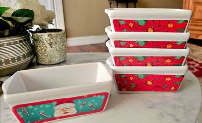 Set of 5 Christmas Ceramic Mini Loaf Pans (5.5" x 4") – Festive Bakeware Set