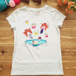 SIZE 6-6X GIRLS JERSEY CREAM SQUIRRELS & ACORNS APPLIQUE STRERCHY KNIT TEE