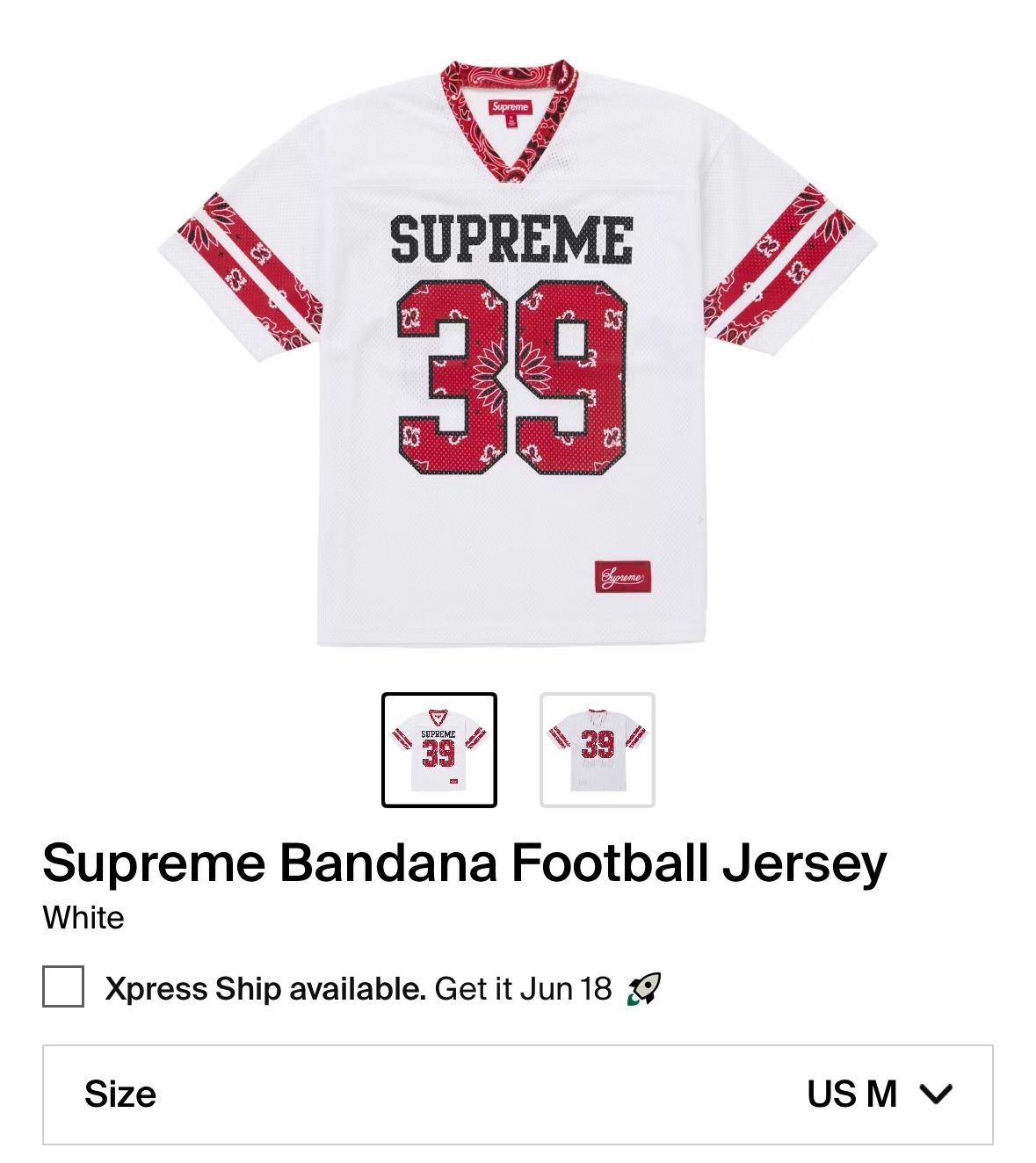 Supreme Bandana Football Jersey White Size Medium $165
