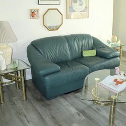 Vintage Green Italian Leather Sofa