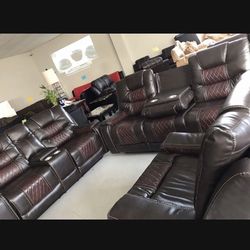 Two-tone Recliner Leather Sofa Set