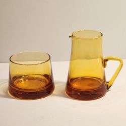 Vintage Amber Colored Glass Sugar And Creamer Set