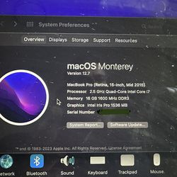 Apple MacBook Pro 2015 15.4” Core i7 16GB RAM 500gb Storage