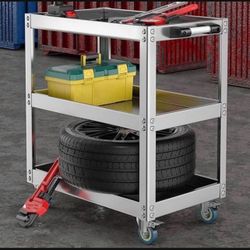 Stainless Steel Tool Trolley Rolling Tool Trolley, Metal Heavy Duty Mechanical Cart with Wheels, Large Capacity Tool Organizer Workshop Cart for Mecha